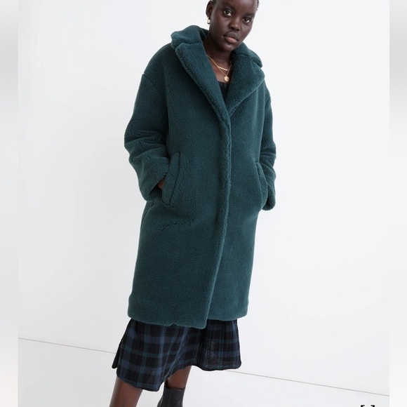 Madewell (Re)sourced Sherpa Teddy Coat NC578 Womens Medium Green Boucle Plush - Picture 3 of 11